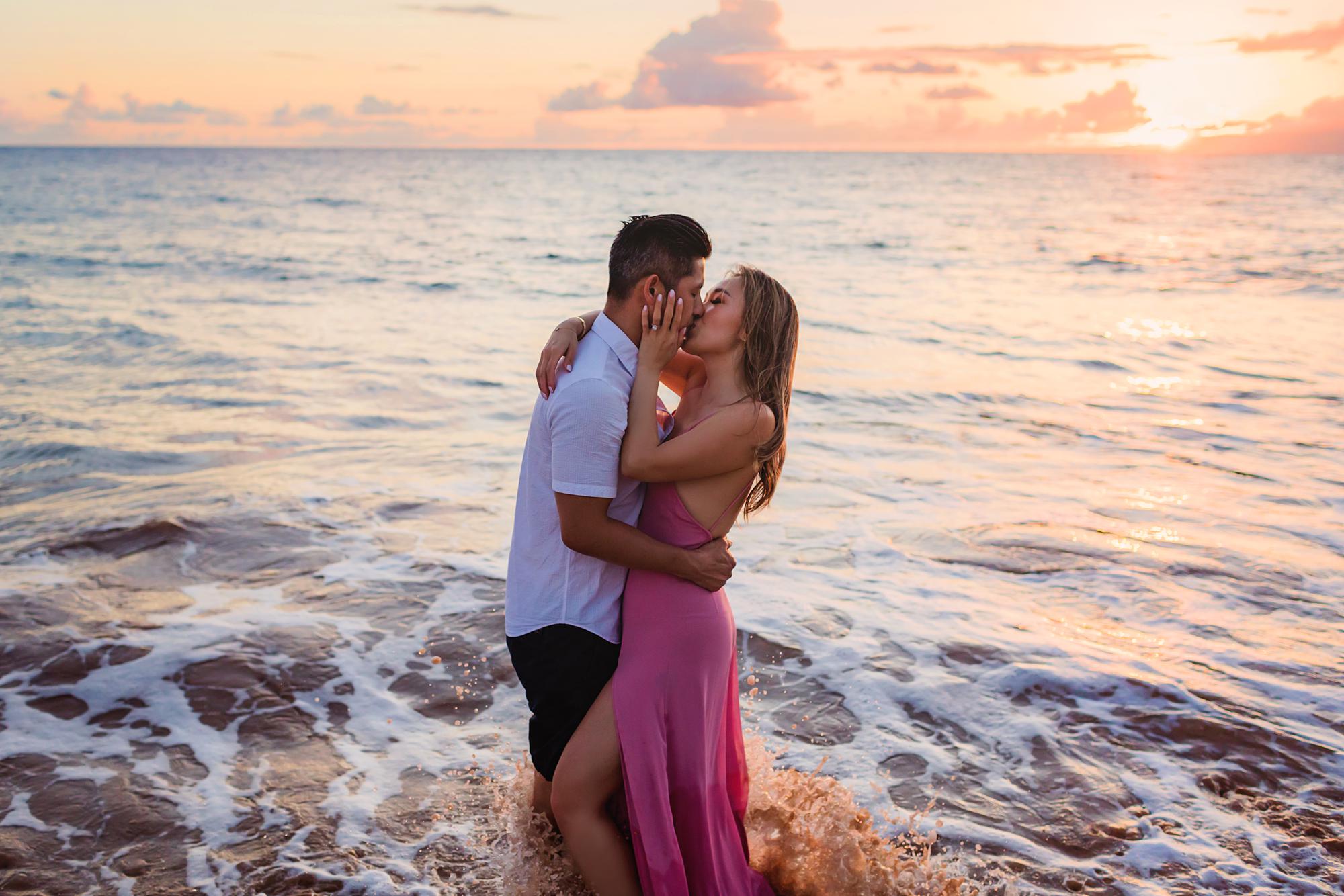 Romantic Maui beach portraits at sunset Love + Water Photography