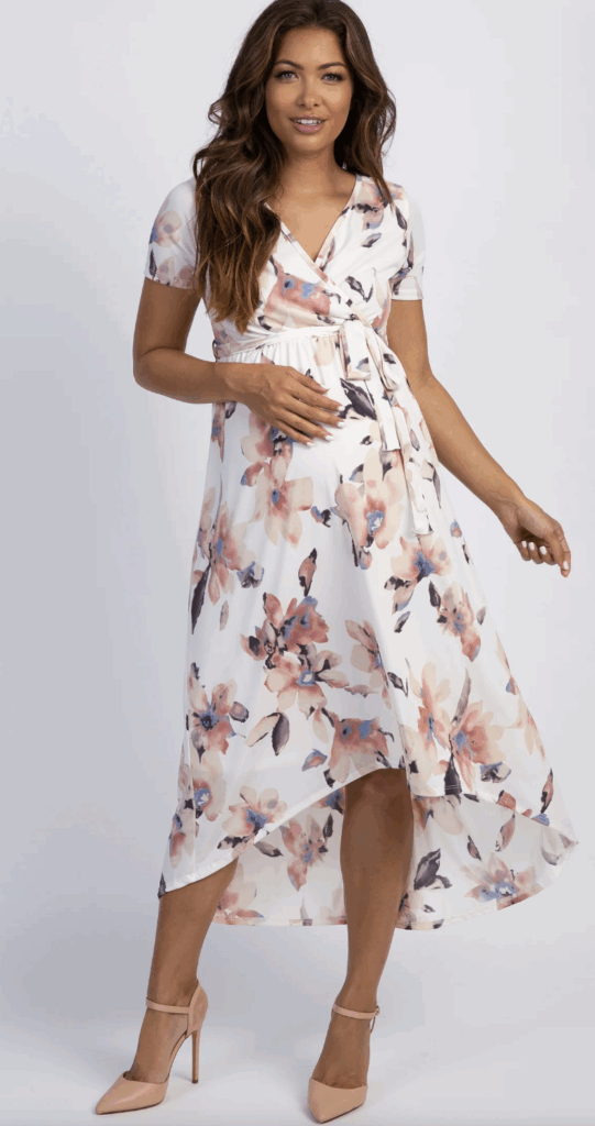 Watercolor hi-low maternity dress by pink blush
