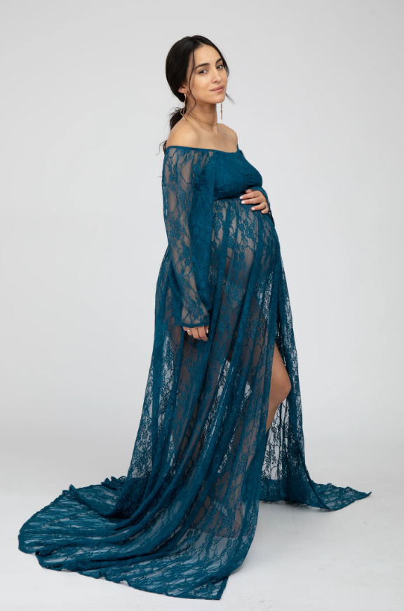 Teal Lace Off Shoulder Maternity Photoshoot Gown/Dress