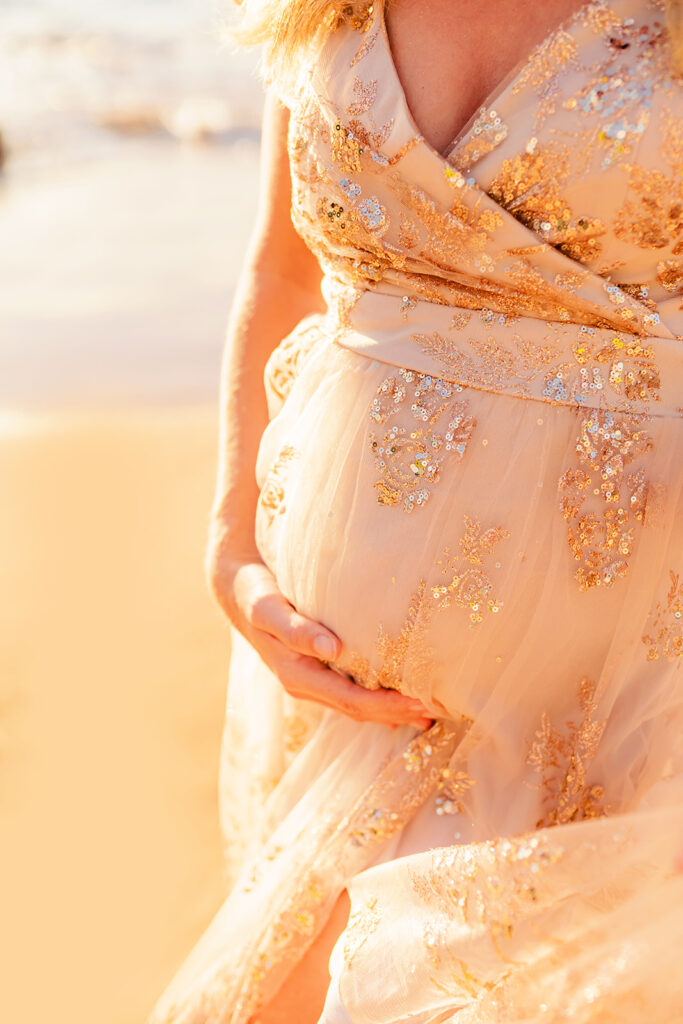 Closeup details of beautiful Maternity Dresses for a Beach Photoshoot by Baltic Born