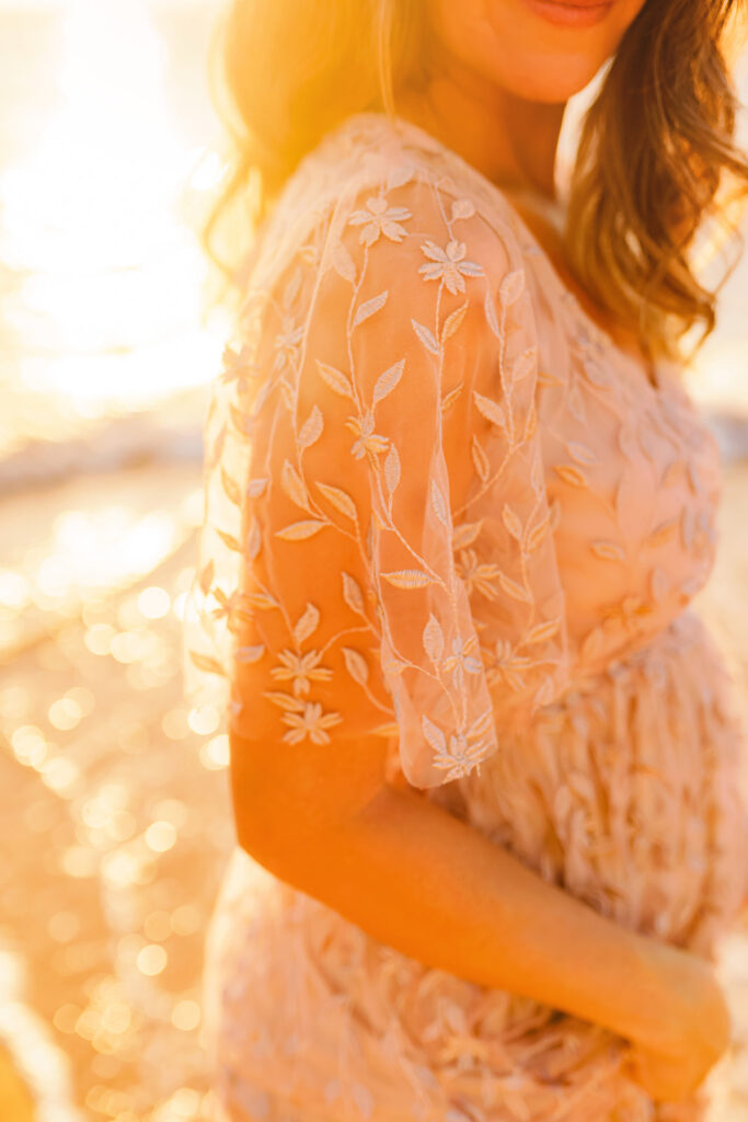 detail shot of maxi maternity gown by baltic born