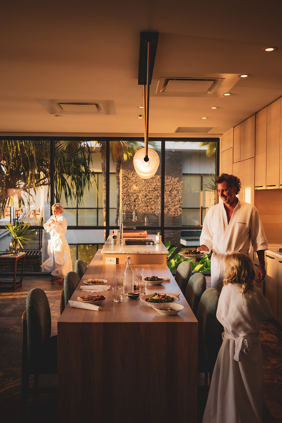 dad serves breakfast for kids at andaz maui at wailea resort