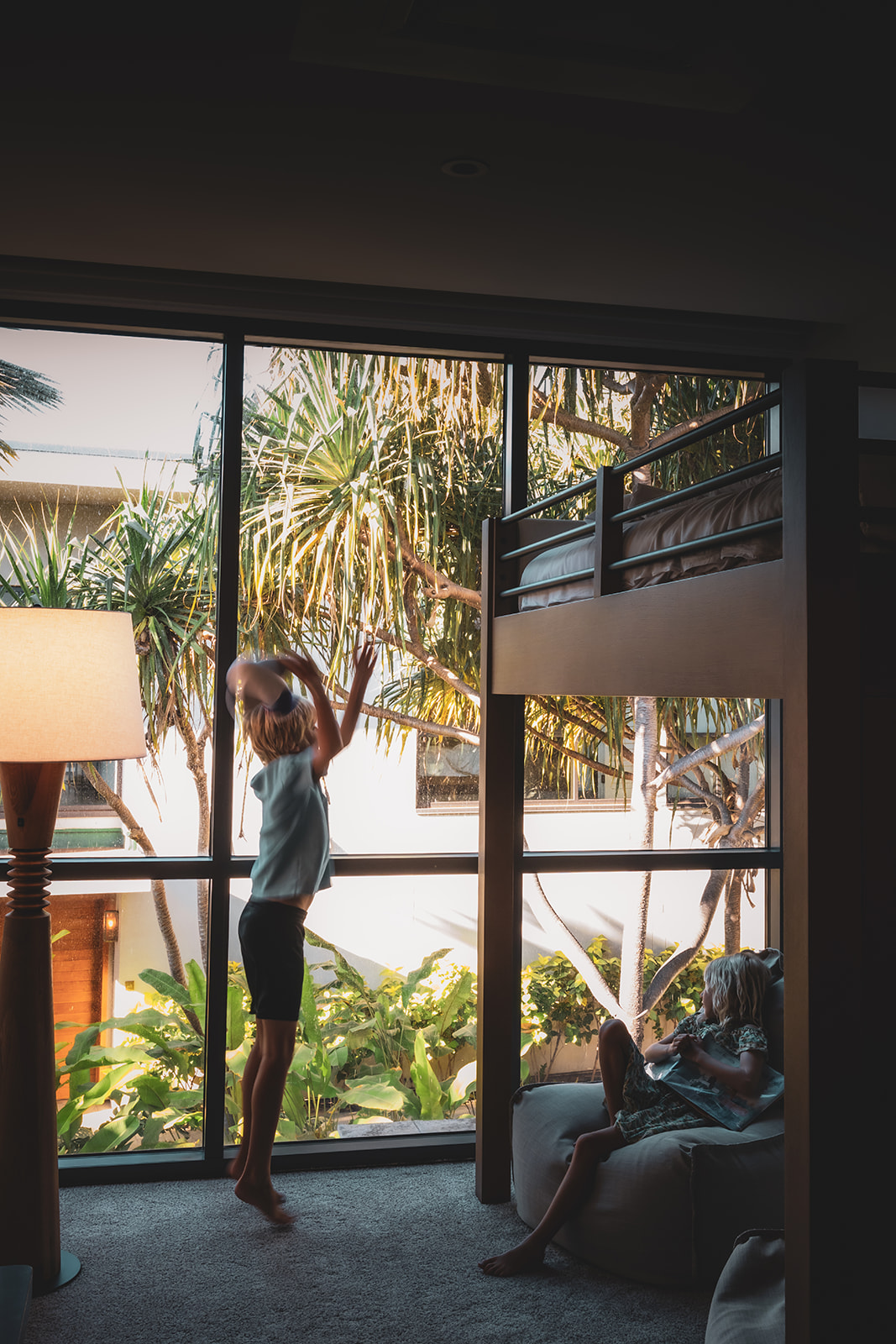 kids play on bunk bed at andaz resort in wailea, maui